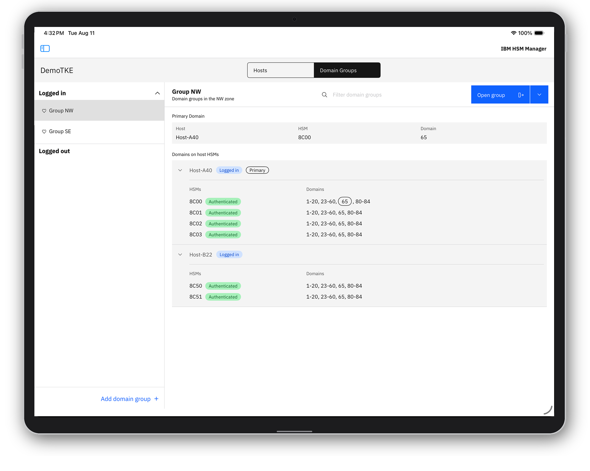 IBM HSM Manager master key details.