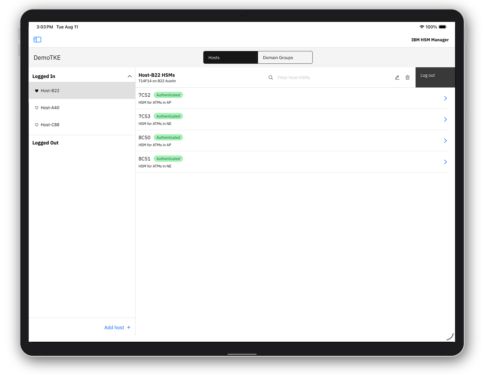 IBM HSM Manager host HSM details.