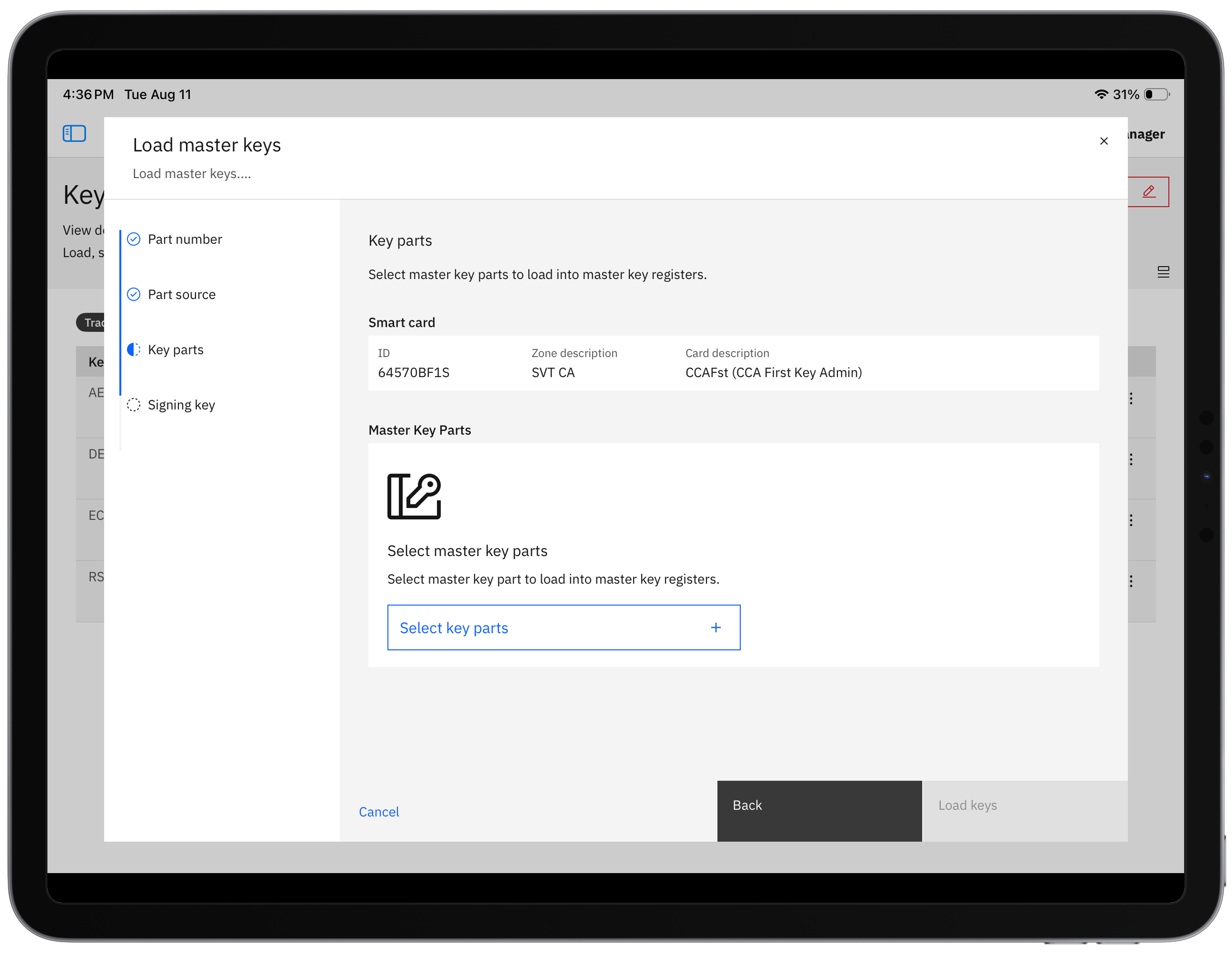 Smart card reader connected to tablet.